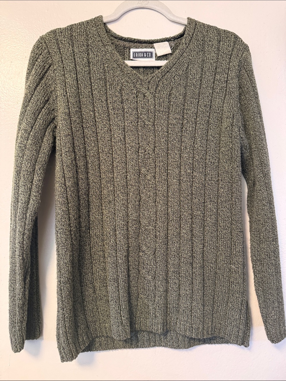 90’s Erika & Co. Olive V-Neck Cable Sweater